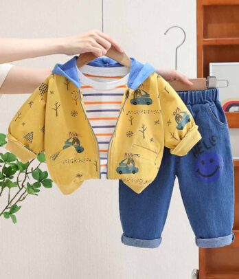 Ensemble trois pièces de blouson jaune à motifs automnaux