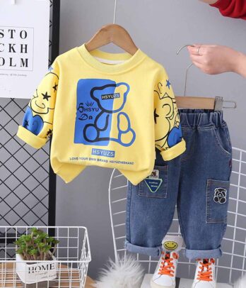 Ensemble de jean et pull jaune imprimé pour garçons