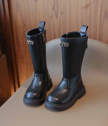 Bottes hautes en cuir pour filles avec fermeture éclair latérale