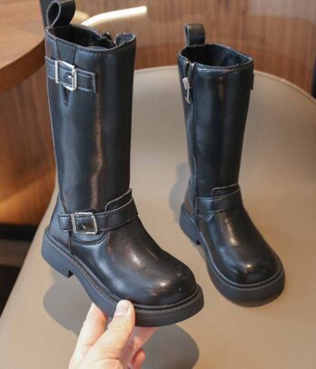 Bottes hautes en cuir noir pour fillettes