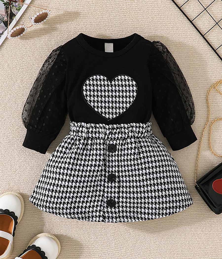 73693-013 Ensemble de jupe pied de poule et pull noir assorti – Image 1