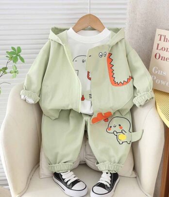 Ensemble "Dino" vert pastel composé de 3 pièces