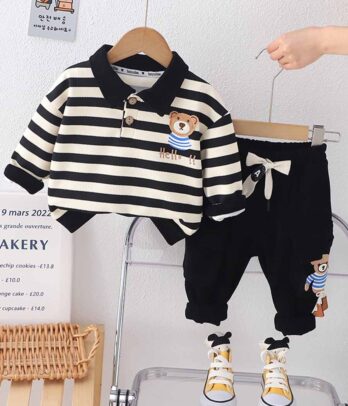 Set de jogging noir et blanc avec sweat style polo