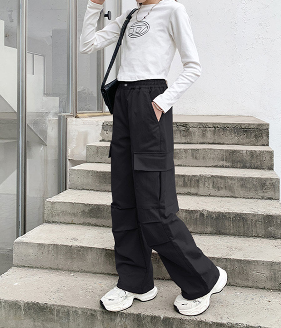 Group 19 Pantalon parachute noir pour filles – Image 1