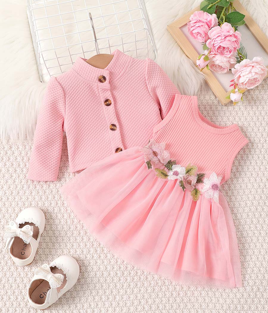 O1CN014B35pD1hlEd1u7RSU_!!945524317-0-cib Ensemble de robe rose et haut à manches longues pour filles – Image 1