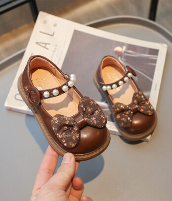 Ballerine à noeud de couleur marron pour filles