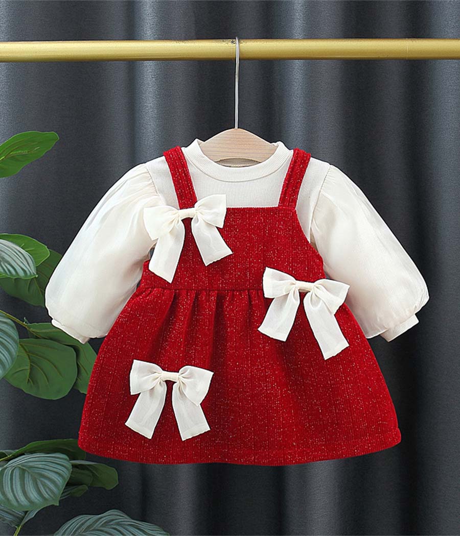 O1CN01lqNoaS1WH2rvpUxAU_!!2212042842762-0-cib Robe rouge sans manches à nœud blancs avec pull blanc – Image 1