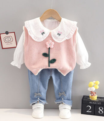 Ensemble trois pièces fleur rose