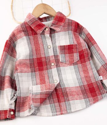 Chemise en laine légère tricolore rouge