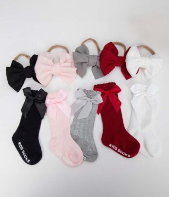 Lot de chaussettes et bandeau de tête à nœud papillon assortis