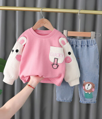 Ensemble de sweat rose et pantalon en jean pour filles