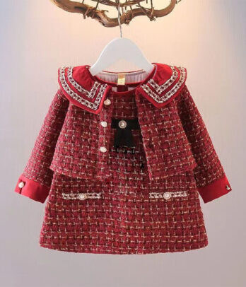 Ensemble de robe et blouson classique en tweed rouge