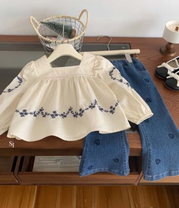 Ensemble de chemise et pantalon en jean style bohème