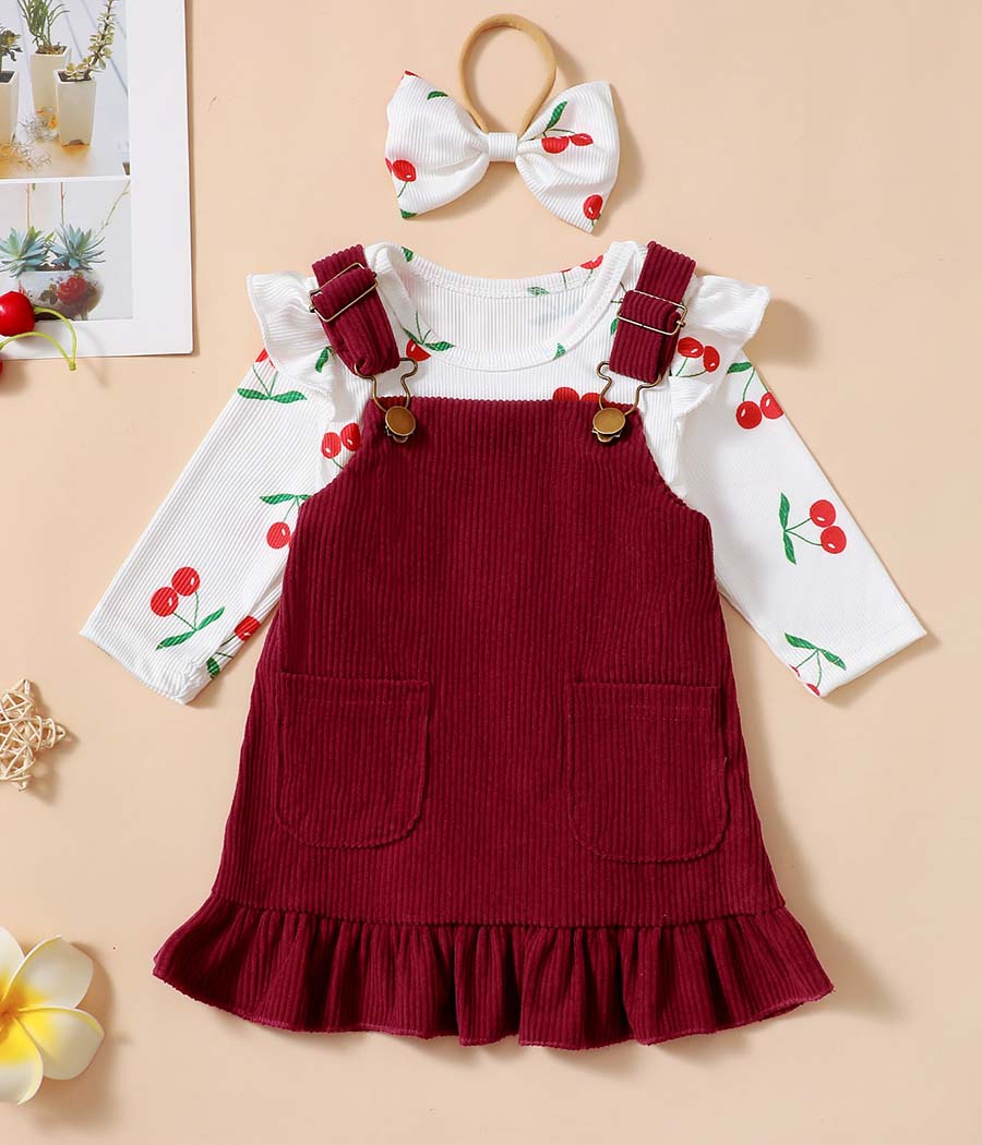 O1CN01q45xAZ1o3ucjH43C3_!!2216814475170-0-cib Ensemble de robe style salopette et body à cerises pour bébé fille – Image 1