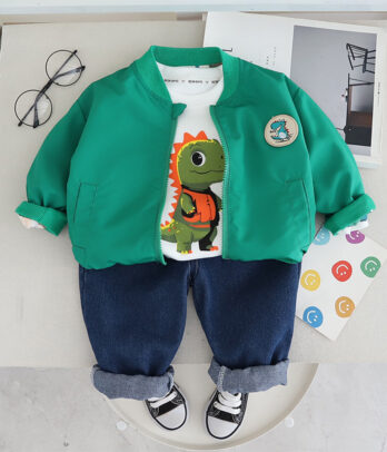 Ensemble de jean pull "Dino" et veston vert