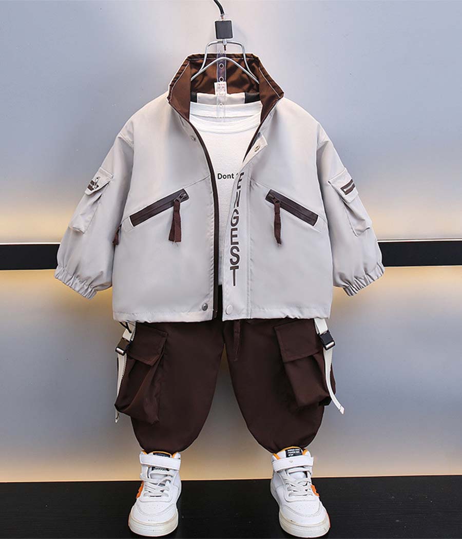 O1CN01J6KPcH1iOcrEOdypV_!!2214138684403-0-cib Ensemble de pantalon cargo marron et blouson gris assorti – Image 1