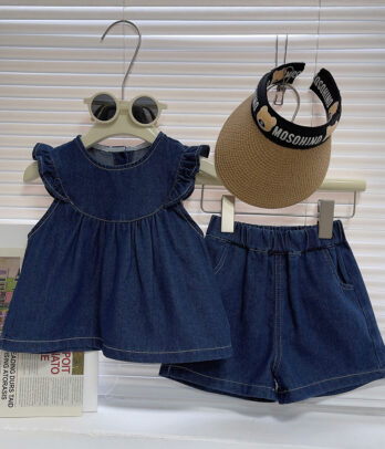 Ensemble de short en jean et blouse amples pour fillettes