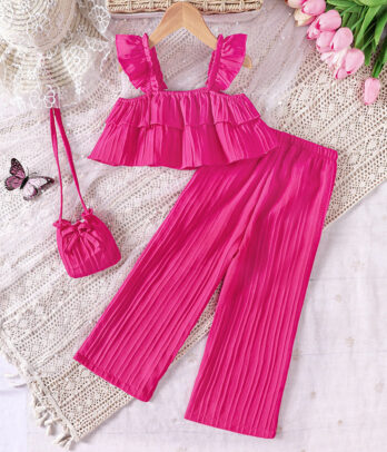 Set fuchsia éclatant – Crop volanté et pantalon léger