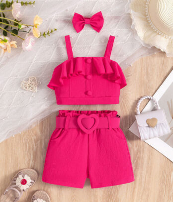 Ensemble éclatant fuchsia en lin – Crop volanté et short assorti
