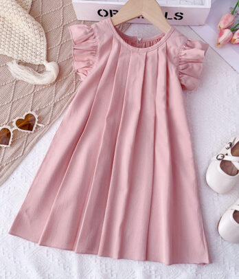 Robe évasée et plissée de couleur rose clair