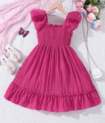 Robe rose fuchsia élastiquée avec un jupon évasé