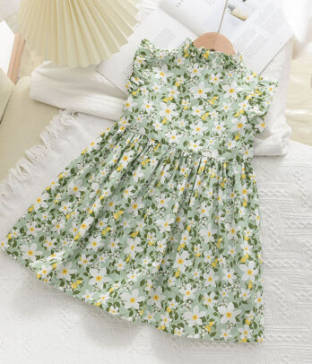 Robe florale verte légère à manches volantes