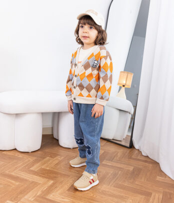Ensemble trois pièces avec cardigan style jaquard