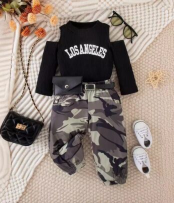Ensemble décontracté de pantalon style militaire avec crop top noir