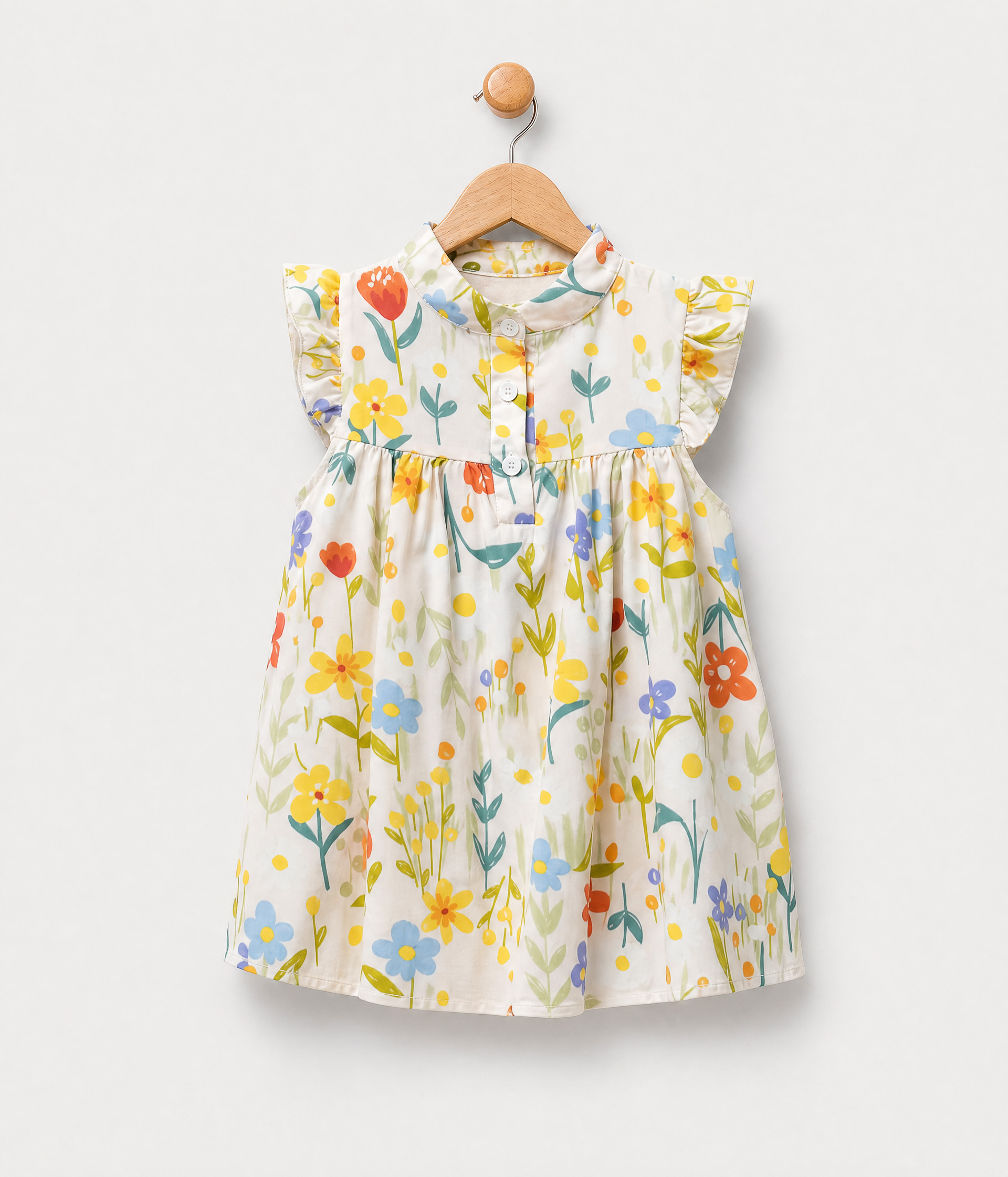 598195l Robe beige à fleurs colorées pour fillettes – Image 1