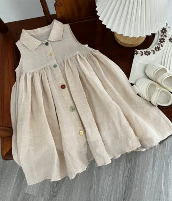 Robe chemise nude en lin à col classique