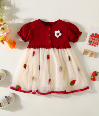 Robe rouge et blanc à fraises pour petites filles