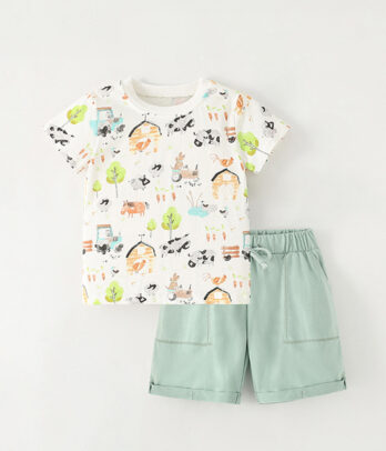 T-shirt imprimé animaux avec bermuda de couleur vert d'eau