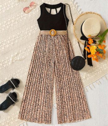 Set de pantalon fluide avec crop top noir sans manches