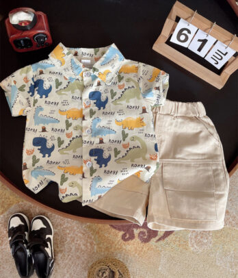 Chemise classique colorée avec bermuda blanc cassé