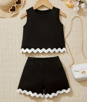 Set de short et crop top noir estival pour fillettes
