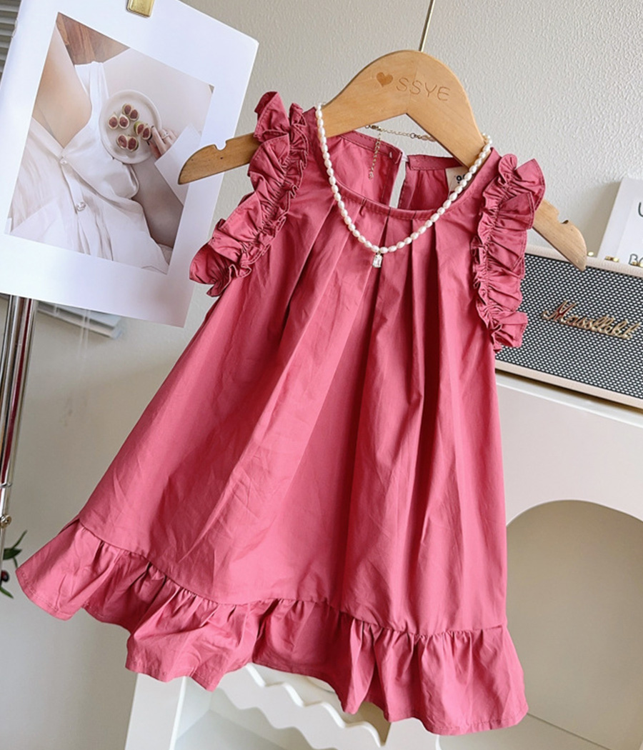 Images de description_03 Robe rose évasée volantée pour l'été – Image 1