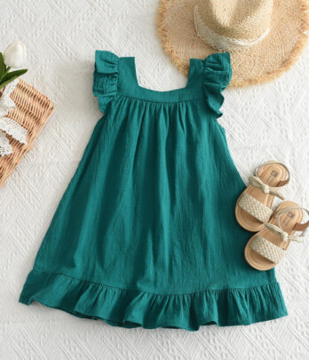 Robe verte à col carré sans manches