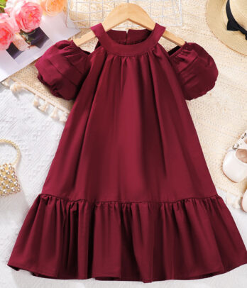 Robe estivale grenat à manches tombantes