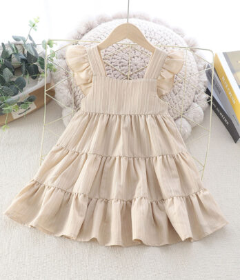Robe évasée volantée de couleur crème