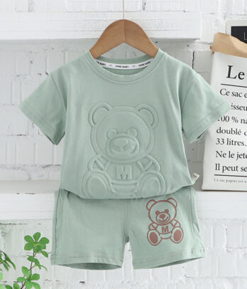 Set vert d'eau de short et T-shirt "Ourson"