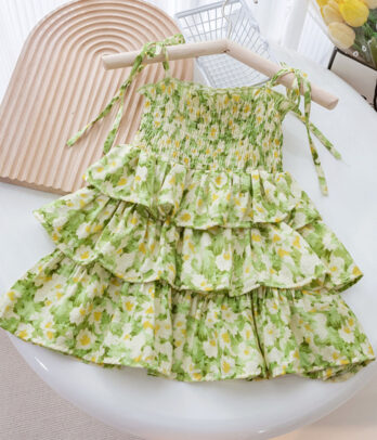 Robe verte florale pour fillette