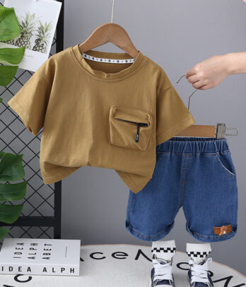 Ensemble jean et T-shirt brun bronze pour garçons