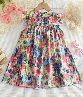 Robe florale légère volantée aux épaules