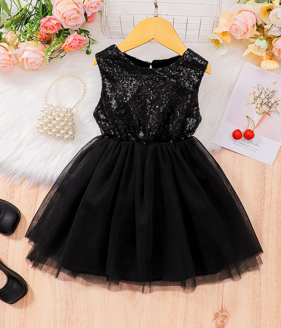 image principale_01 Robe noire à paillettes et jupon en tulle avec ouverture dans le dos – Image 1