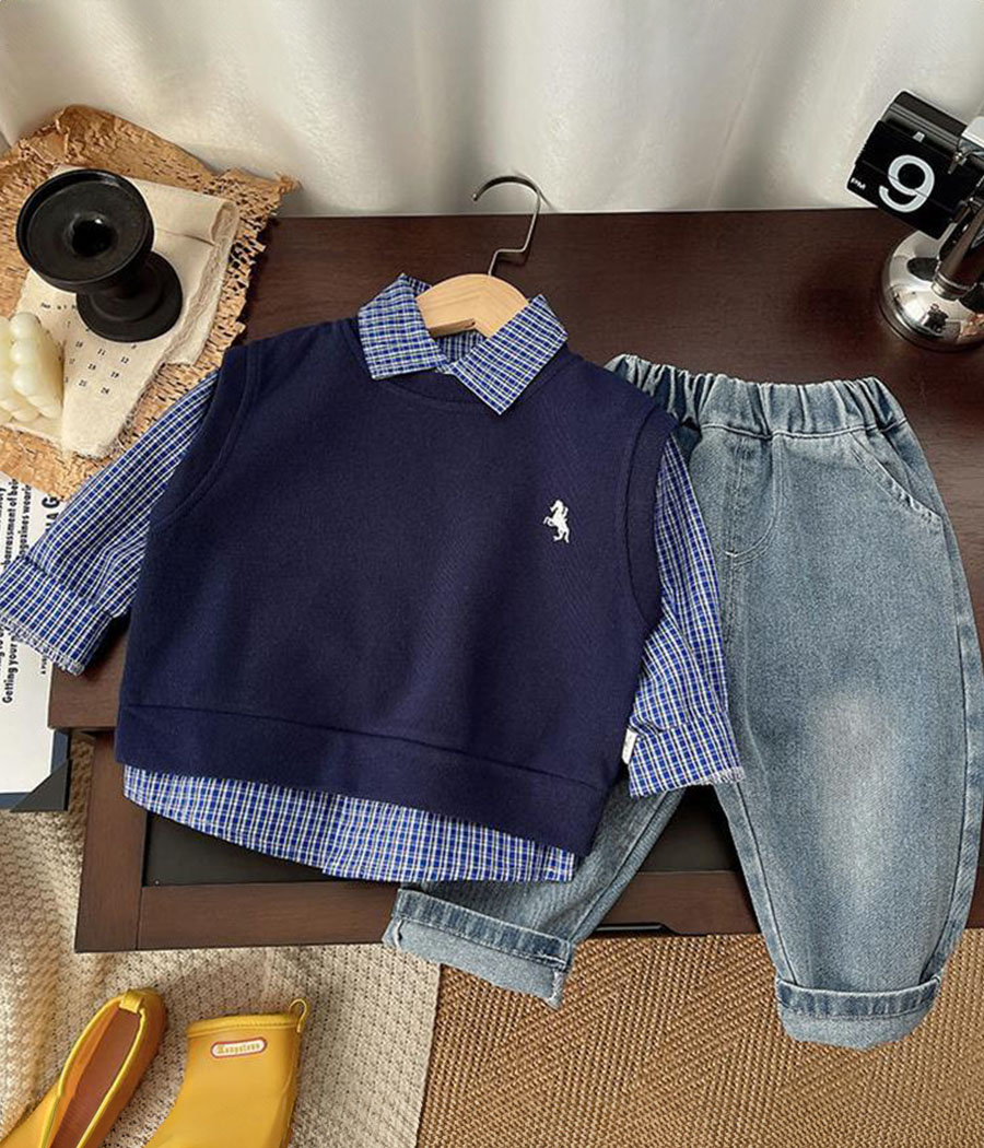 Group 56 Ensemble de gilet bleu style polo composé de 3 pièces – Image 1