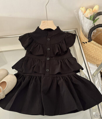 Robe noire style chemise à volants