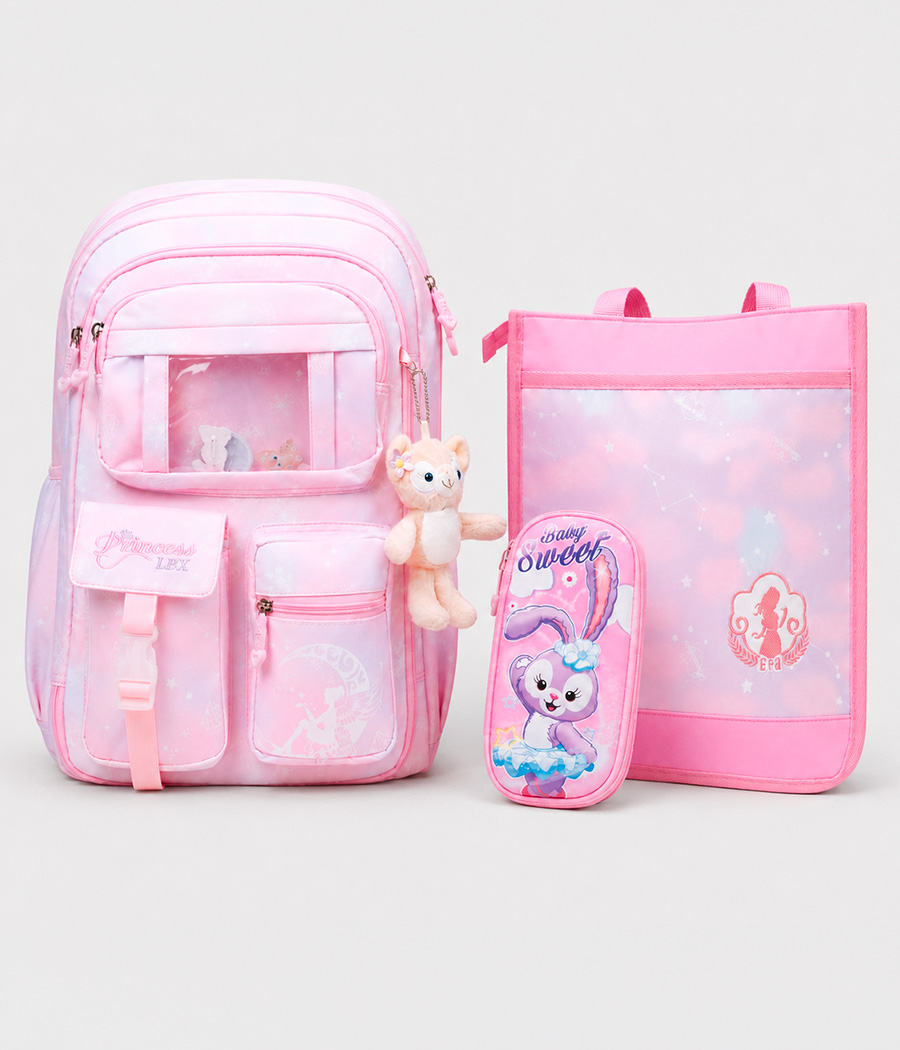 26665 Sac à dos imperméable composé de 5 pièces rose pour fillettes – Image 1