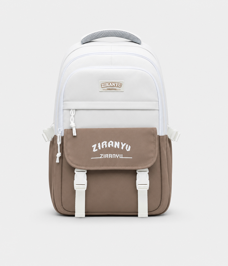82913_ Cartable bicolore "marron et blanc grisâtre" pour école primaire – Image 1