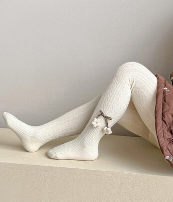 Collants Torsadés Blancs à Pompons