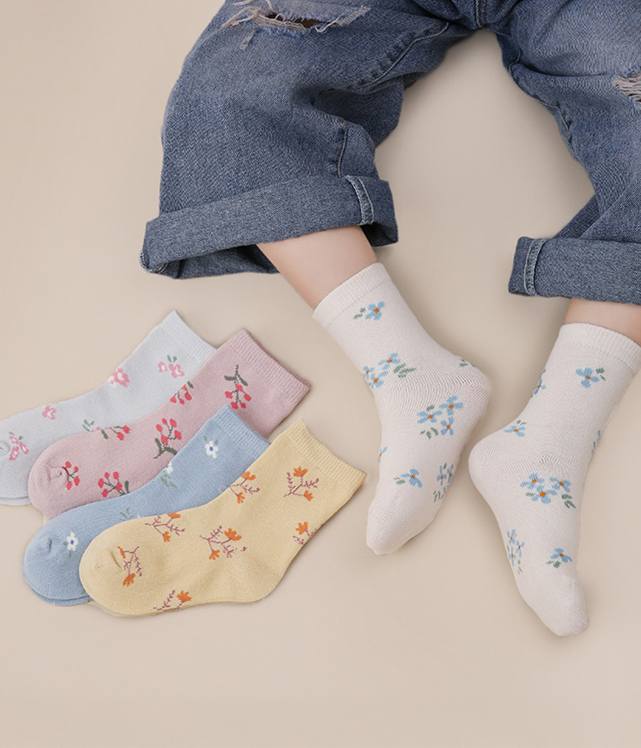Group 98 Lot de 5 paires de chaussettes fille – Fleurs pastel et douceur automnale – Image 1